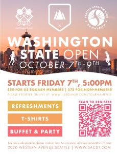 Washington State Open Squash Tournament Oct 8-9