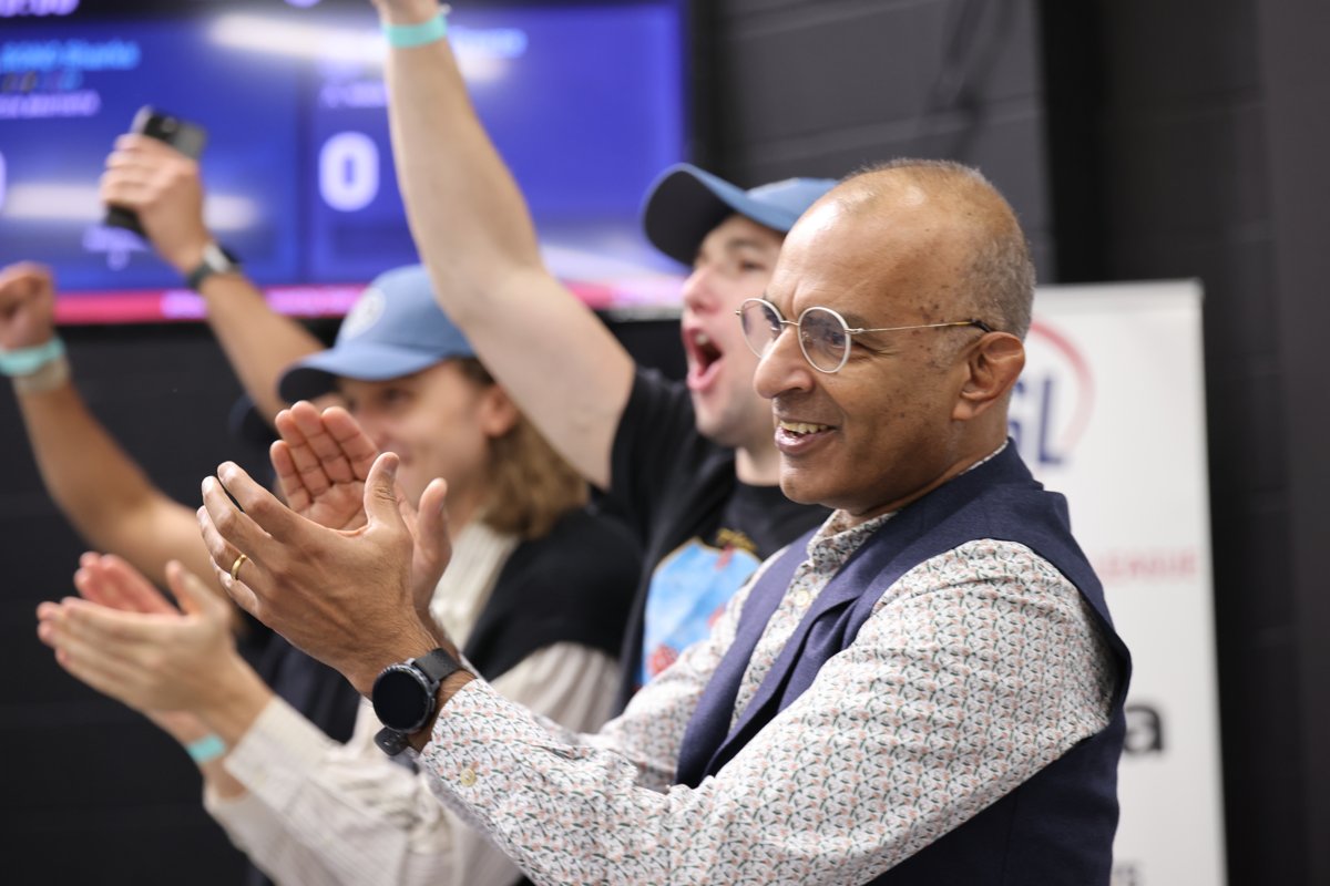 Ali Piyarali, founder and owner of the Seattle Freeze, cheering on the team at the Sono Sharks match, February 28