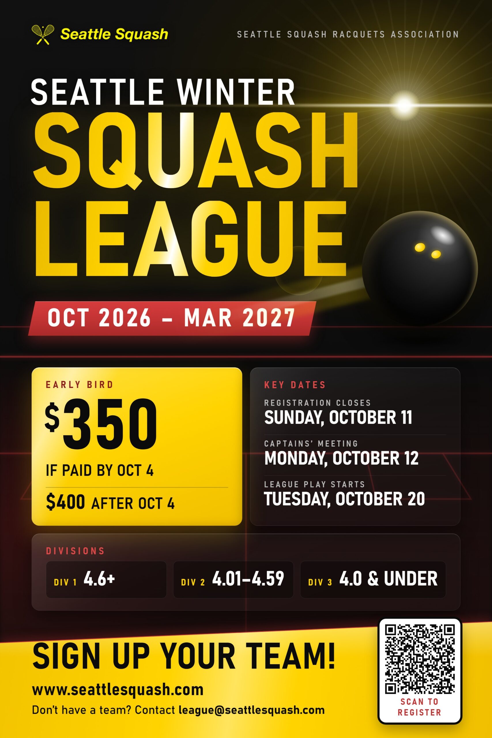 Seattle Winter Squash League 2026-2027 flyer